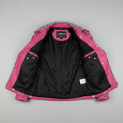 Women's Handmade Gothic Pink Studded Leather Jacket