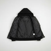 Men's Black Fabric Hooded Leather Bomber Jacket
