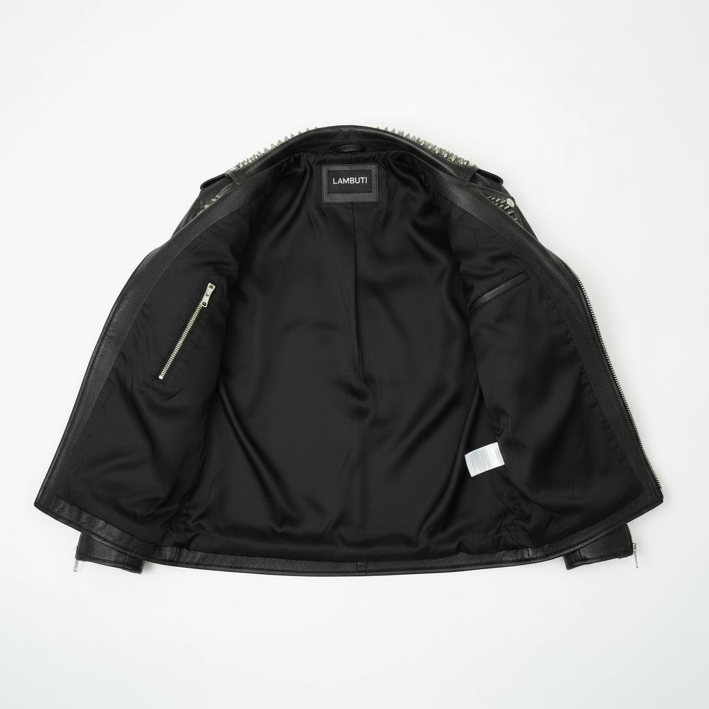 Men's Black Studded Biker Full-Grain Leather Jacket