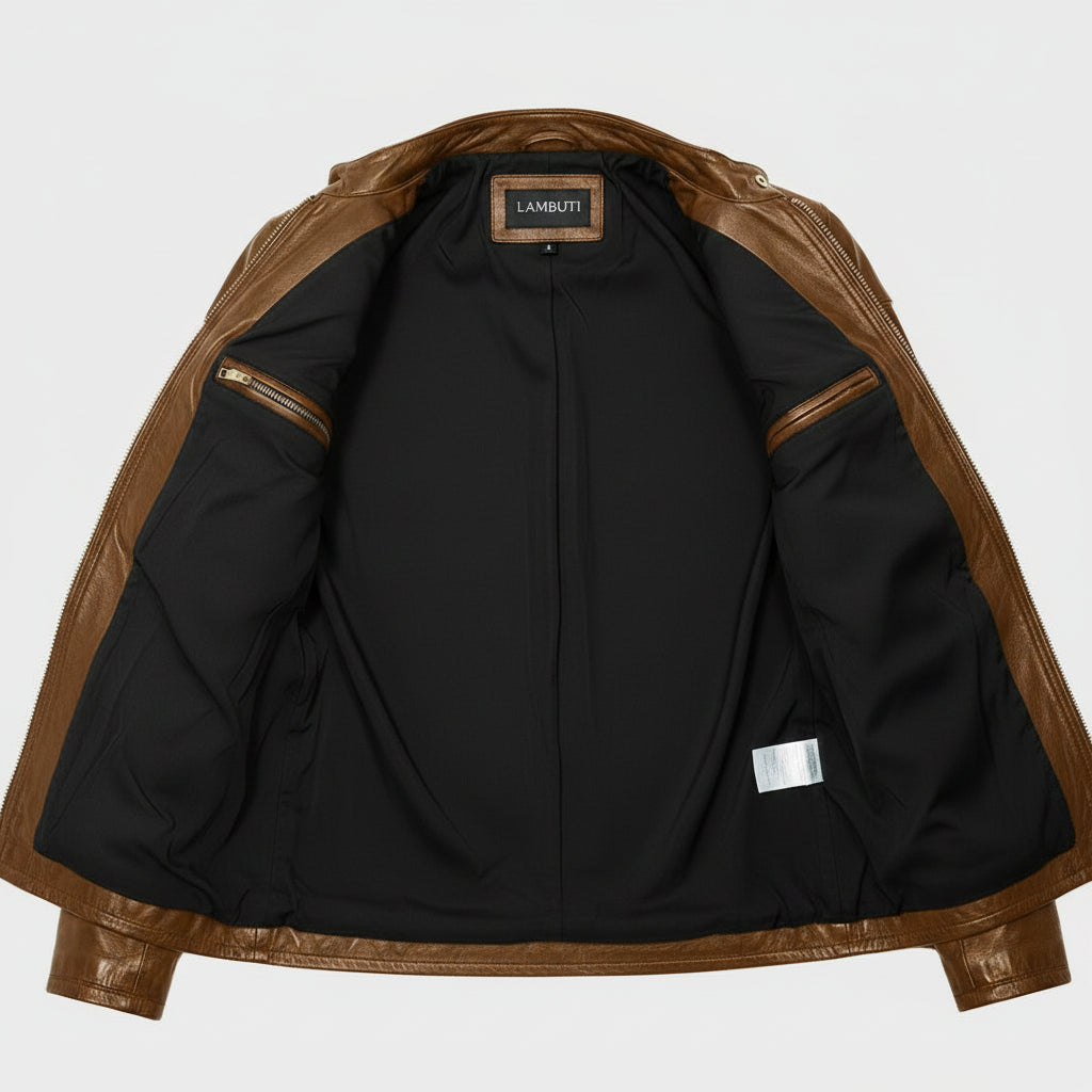 Men's Brown Slim Fit Leather Biker Jacket