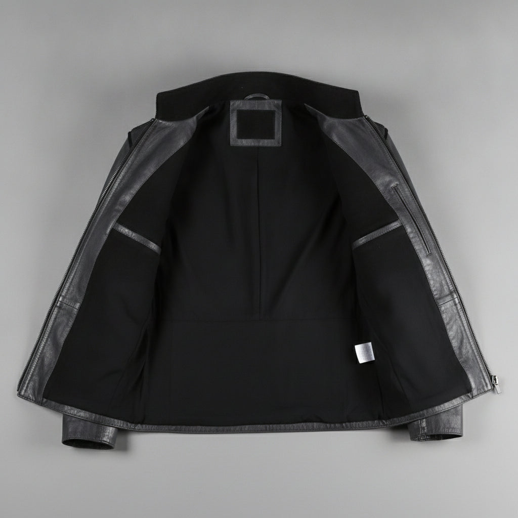 Men's Faded Black Distressed Leather Band Jacket — Abberdon