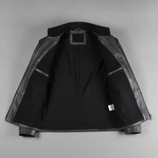 Men's Faded Black Distressed Leather Band Jacket — Abberdon