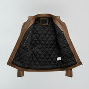 Men's Brown Leather Biker Jacket with Stripes — Pendleton
