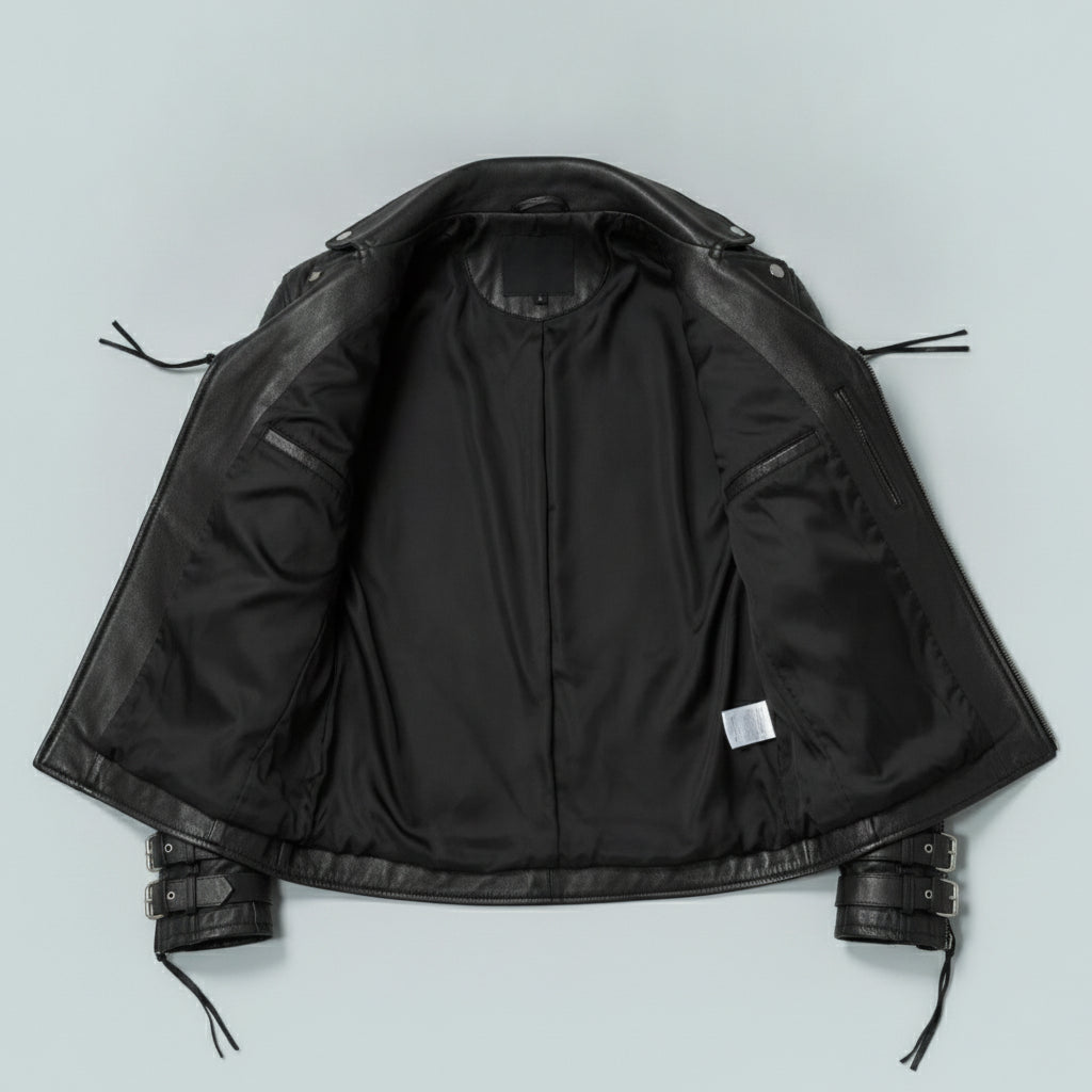 Men's Black Quilted Leather Biker Jacket — Abbett