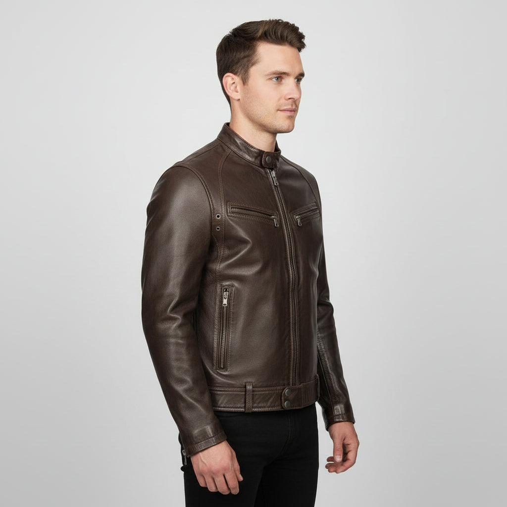 Handmade Vintage Men Brown Leather Racers Cafe Biker Jackets
