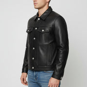 Handmade New Men Black Leather Biker Jackets, Real Leather Button Closure Jackets