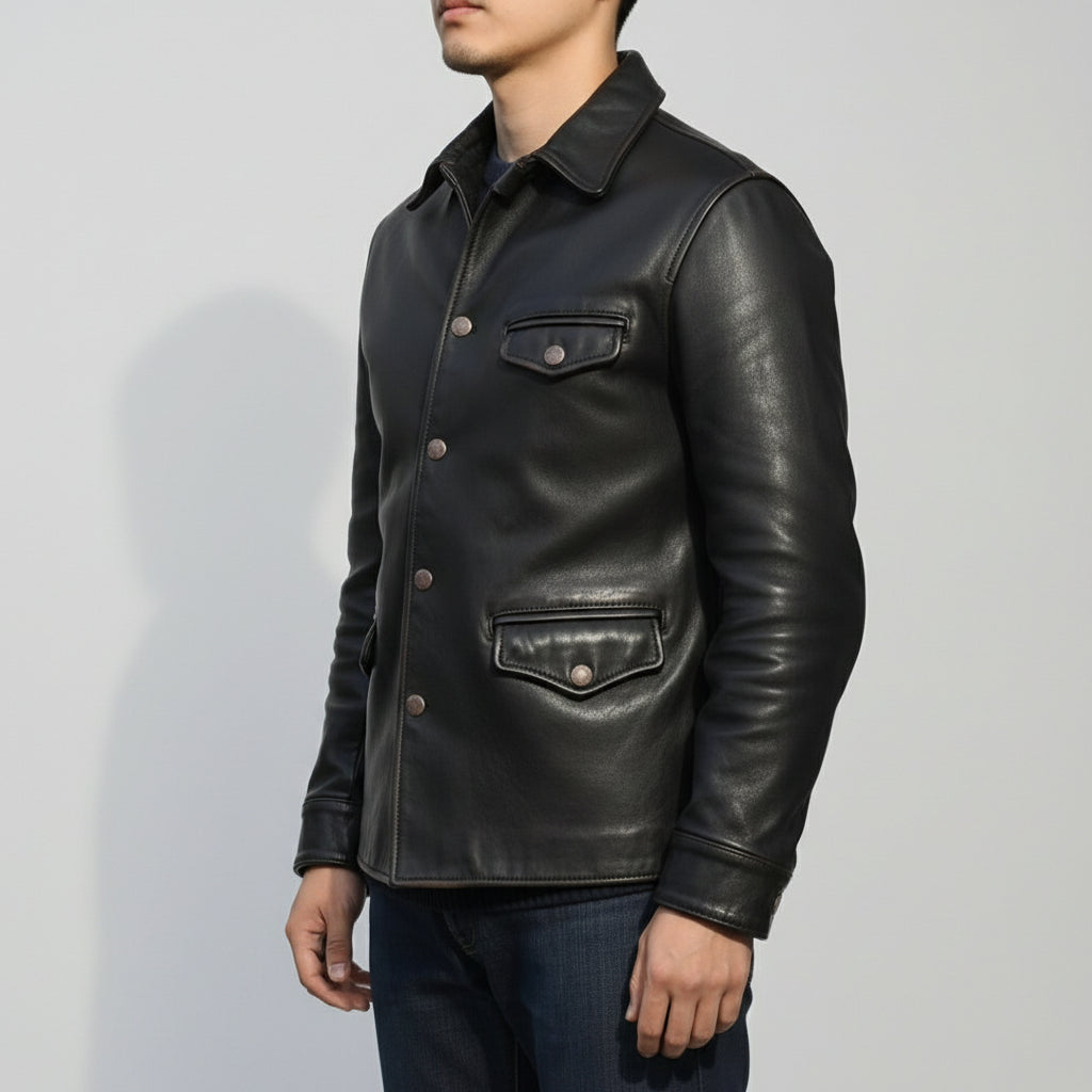 Handmade Men's Black Leather Biker Jacket, Winter Fashion Leather Apparel for Men
