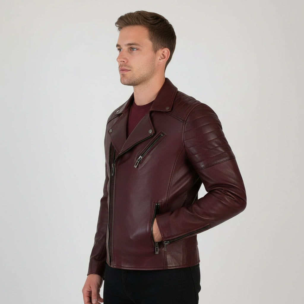 Men's Handmade Aged Genuine Leather Jacket Slim Fit Zip Closure Vintage Style
