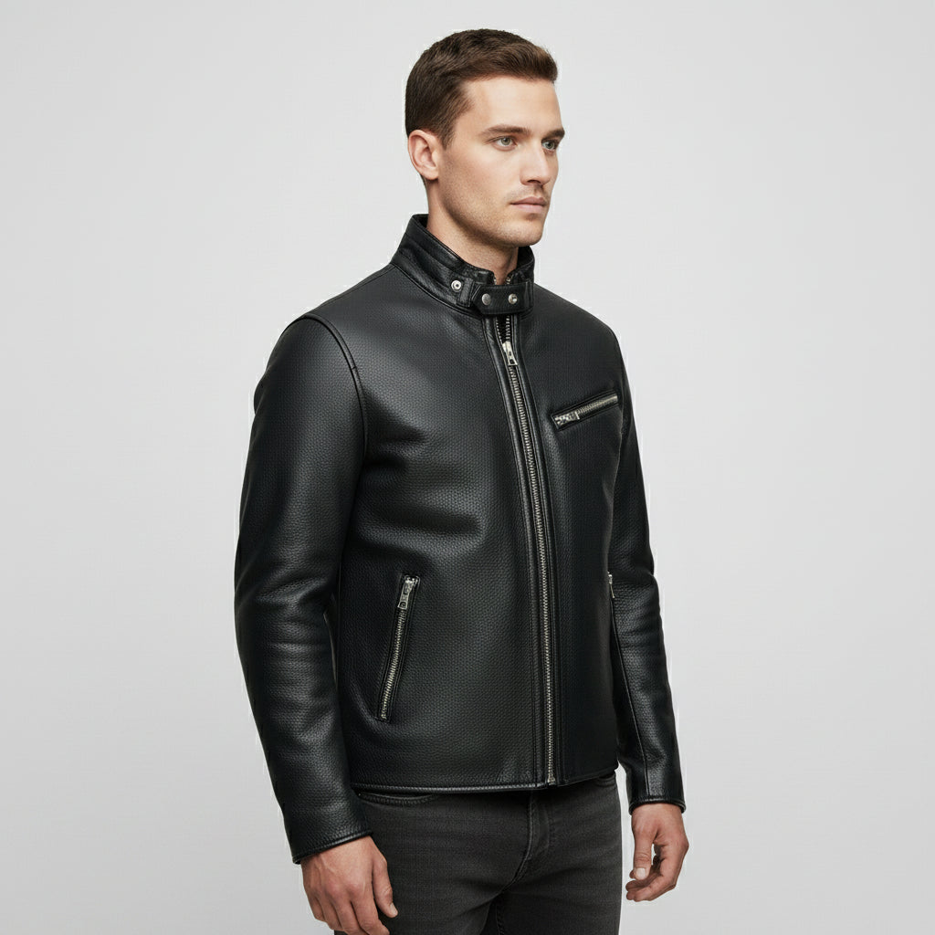 Men's Handmade Black Cowhide Leather Motorcycle Jacket