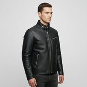Men's Handmade Black Cowhide Leather Motorcycle Jacket
