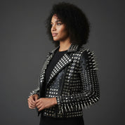Women's Black Studded Leather Biker Jacket