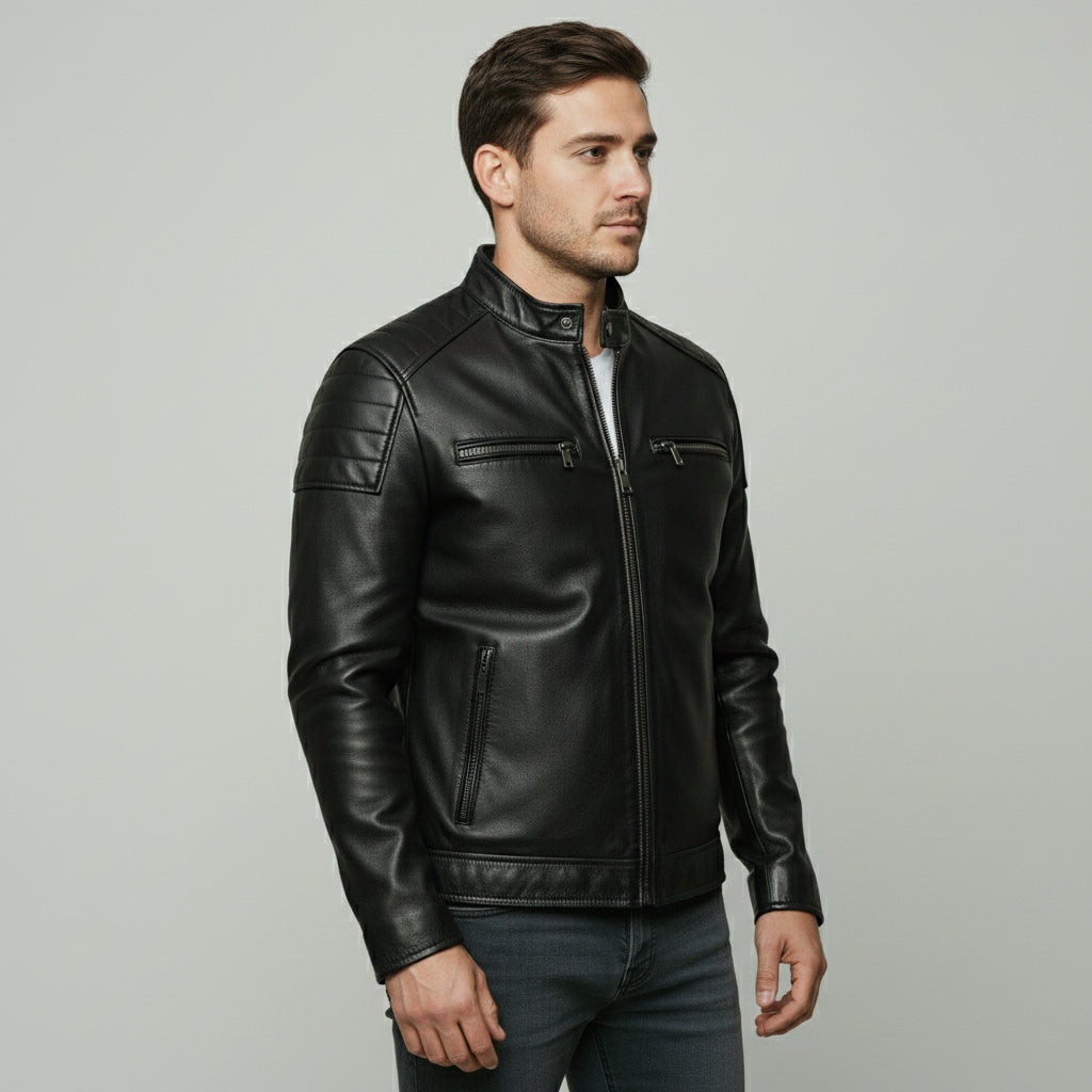 Handmade Men Black Leather Slimfit Jacket, Men Biker Jacket, Leather Jacket Men