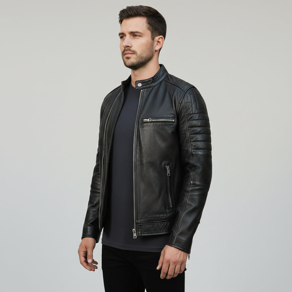 Handmade Men Black Brando Leather Jacket, Black Biker Jacket, Motorcycle Jacket Mens