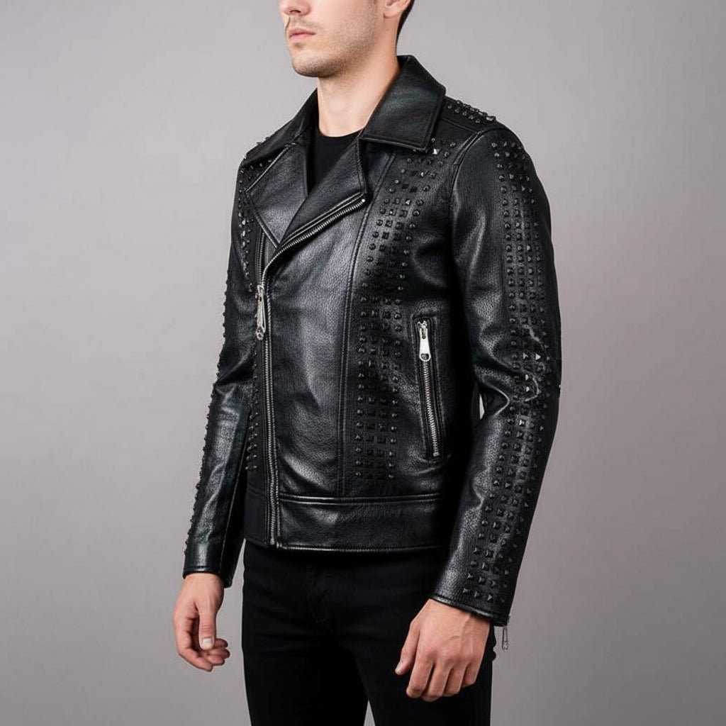 Punk Handmade Men's Studded Leather Jacket,rock Style Leather Jacket