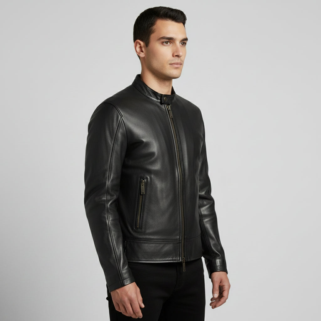 Handmade Men Black Leather Slim Fit Jacket, Men Biker Jacket, Motorcycle Jacket