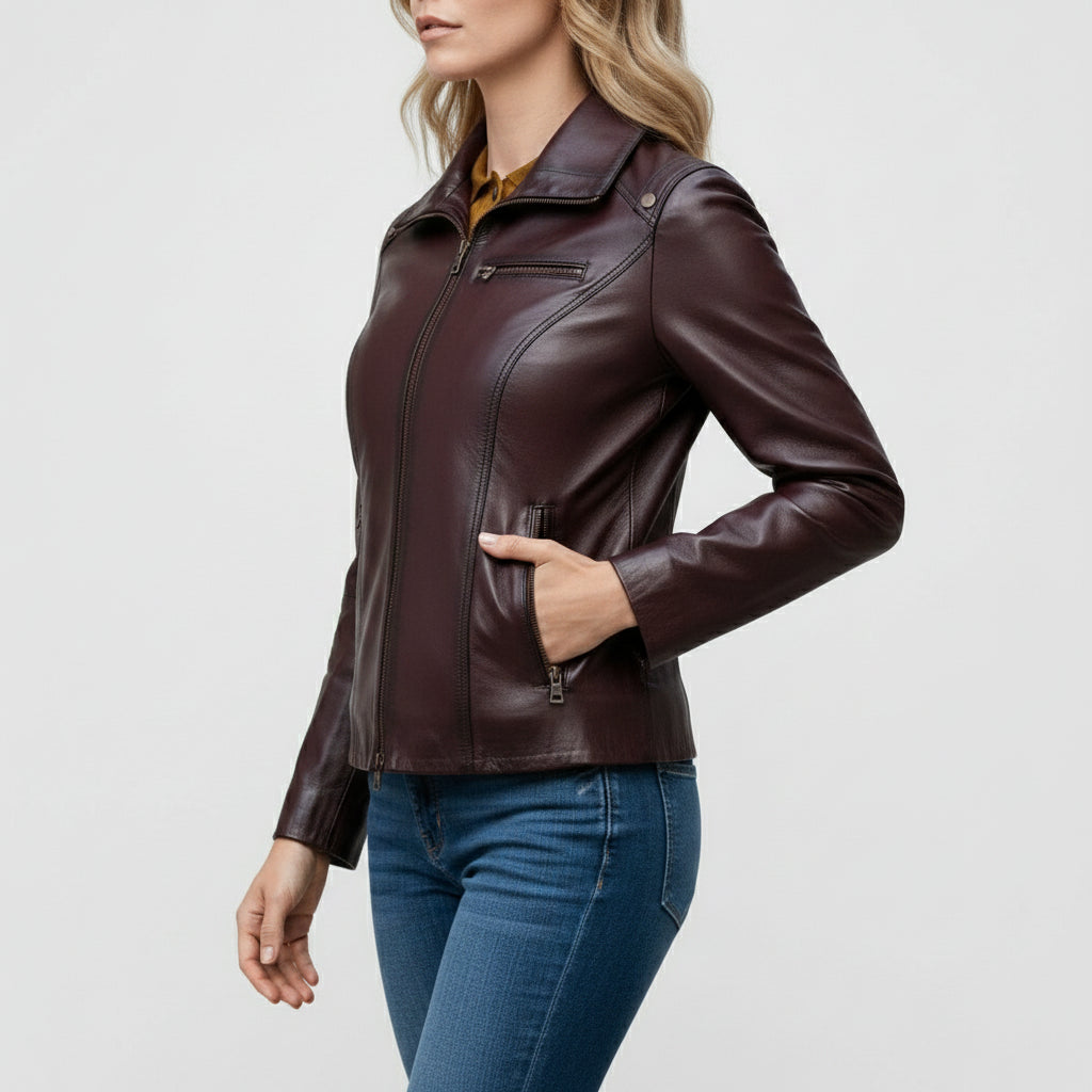 Handmade Women Antique Brown Leather Jacket, Women Multi Pocket Biker Jacket Jacket
