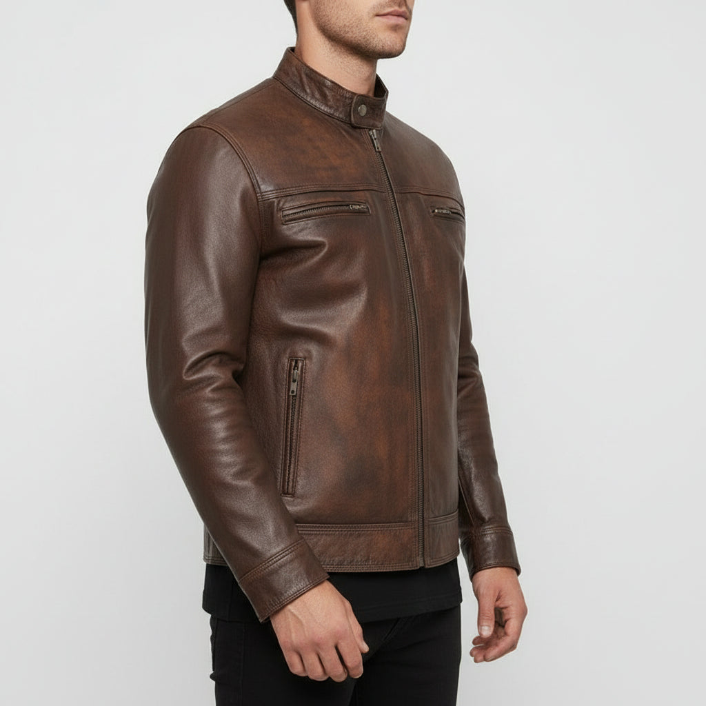 Men's Handmade Vintage Brown Leather Biker Jacket