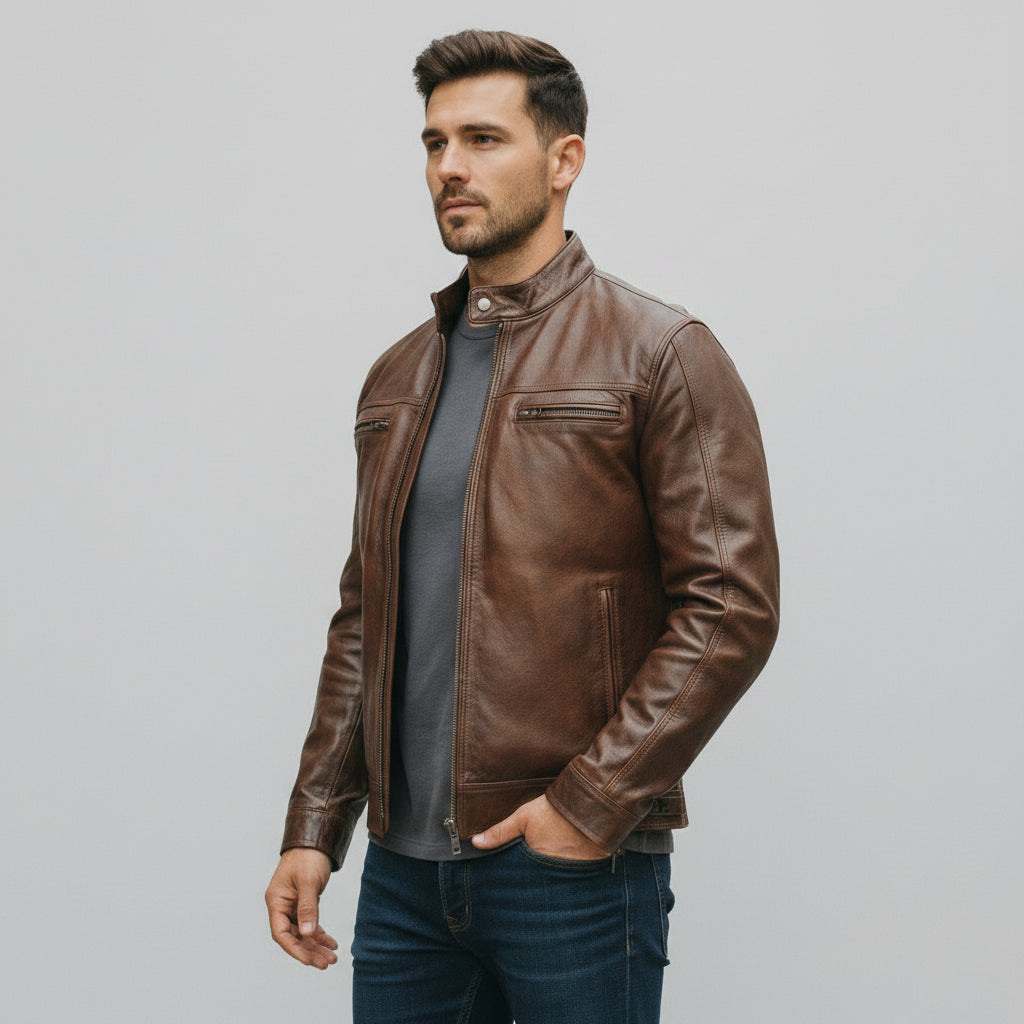 Men's Antique Brown Handmade Leather Biker Jacket