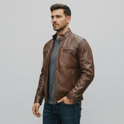 Men's Antique Brown Handmade Leather Biker Jacket
