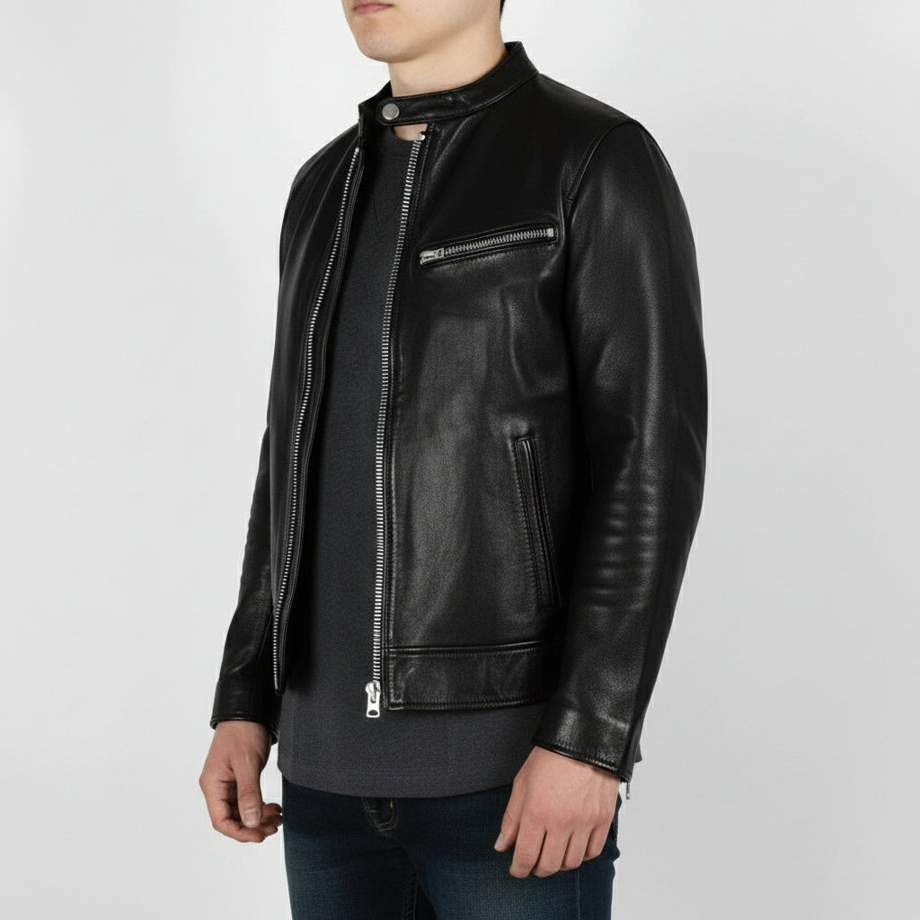 Men's Black Full-Grain Leather Biker Jacket
