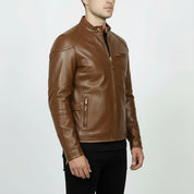 Men's Brown Slim Fit Leather Biker Jacket