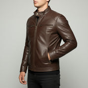 Men's Brown Slim Fit Leather Biker Jacket