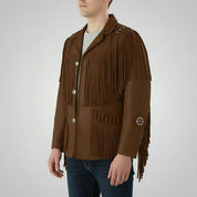 Men's Handmade Fringed Brown Suede Cowboy Jacket