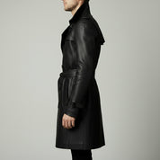 Men's Black Leather Trench Coat