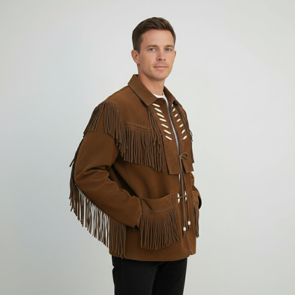 Men's Brown Fringed Suede Jacket