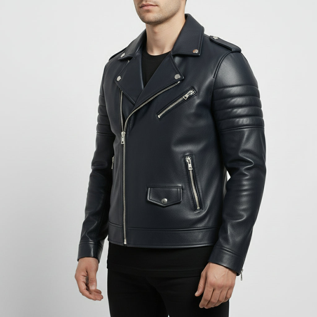 Men's Black Leather Biker Jacket