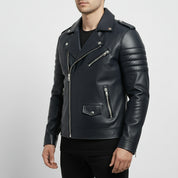 Men's Black Leather Biker Jacket