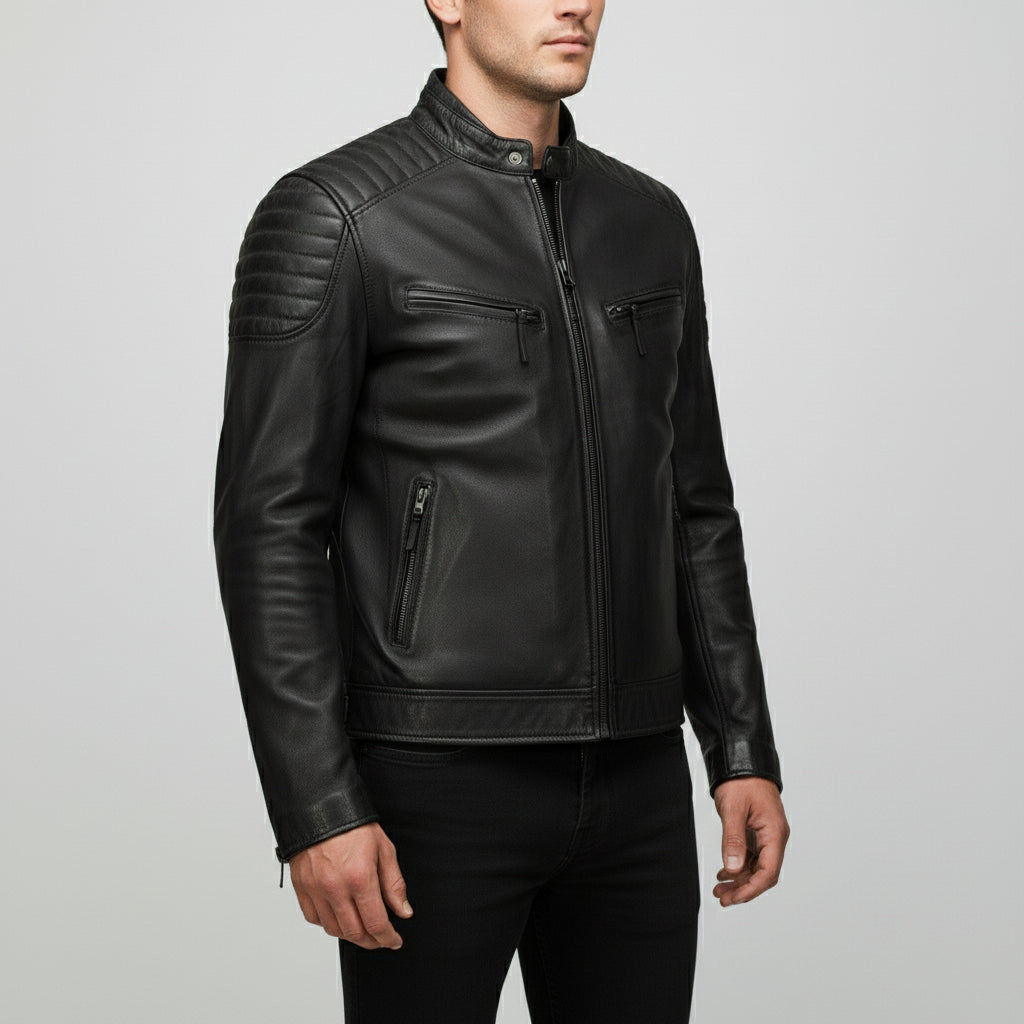 Men's Black Antique Wash Leather Biker Jacket