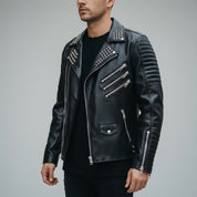 Men's Black Studded Leather Biker Jacket