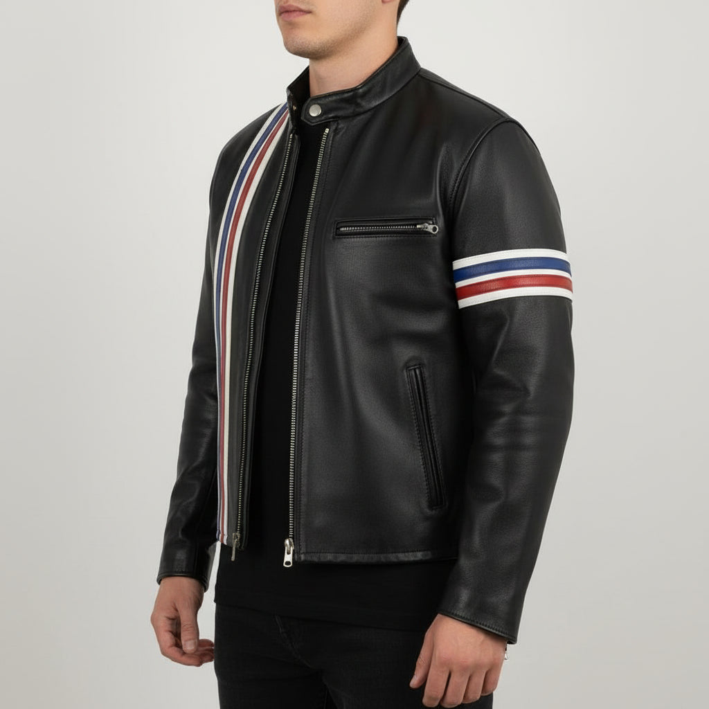Men's Black Leather Biker Jacket