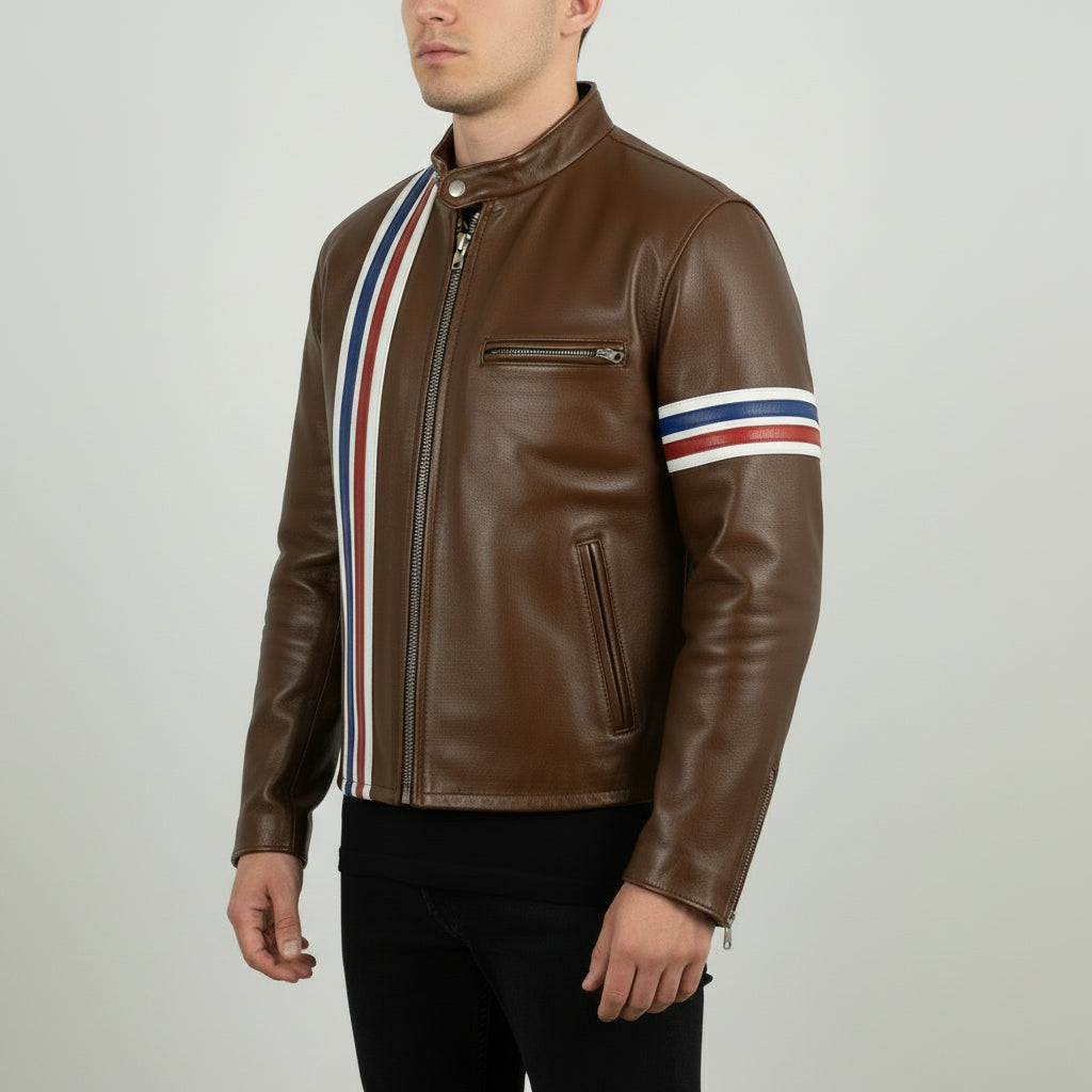 Men's Brown Leather Biker Jacket