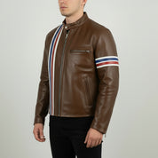 Men's Brown Leather Biker Jacket
