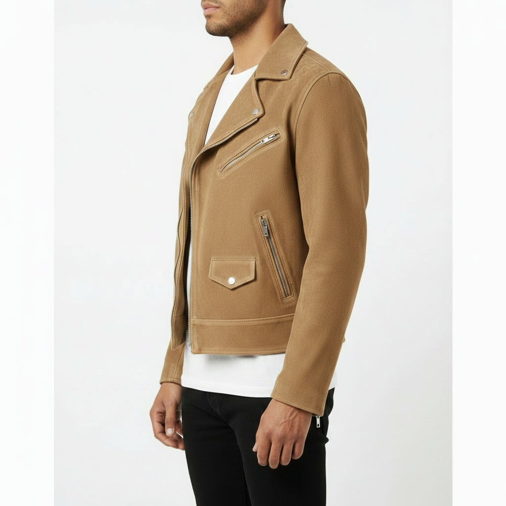 Men's Tan Suede Biker Jacket