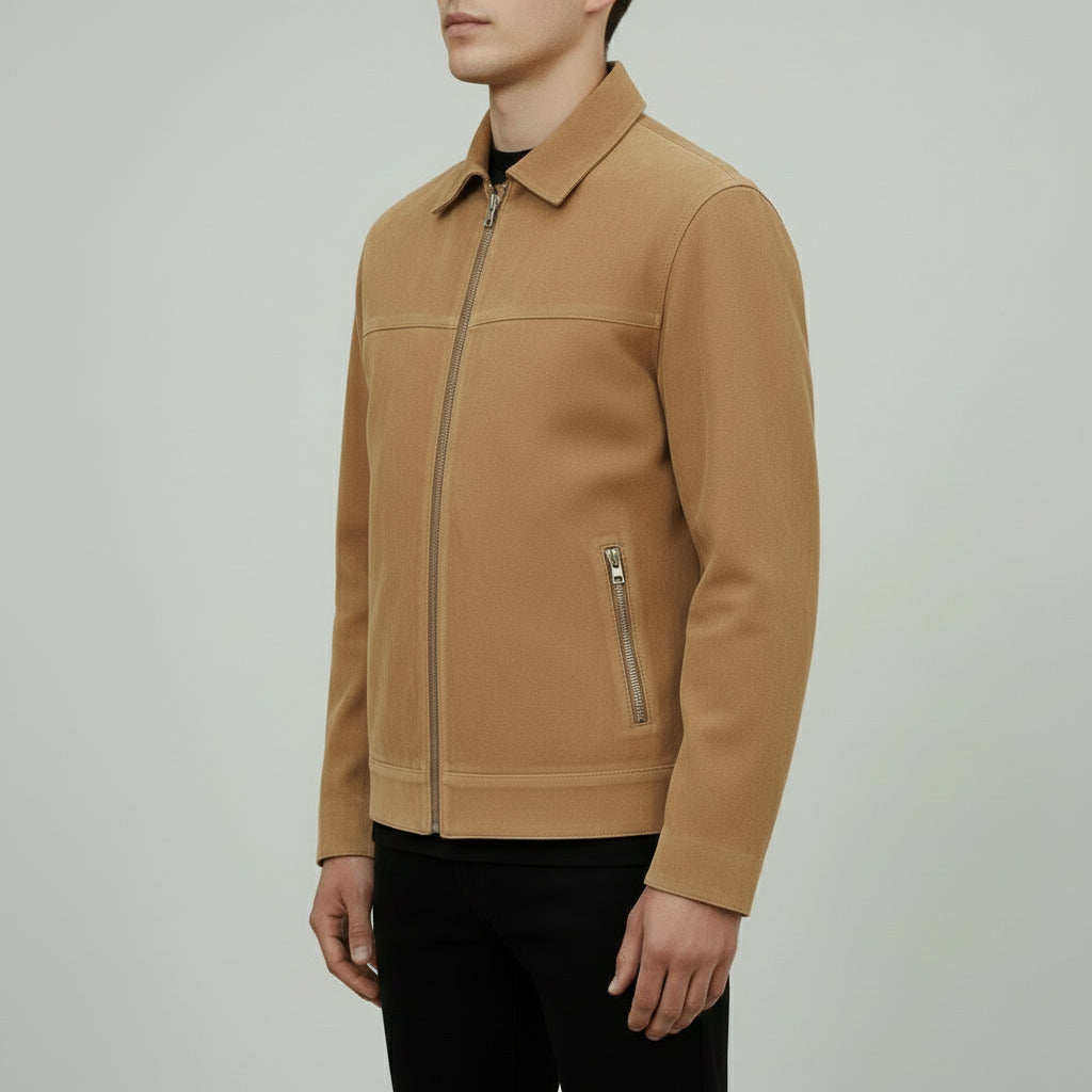 Men's Tan Suede Bomber Jacket
