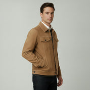 Men's Tan Suede Trucker Jacket