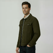 Men's Olive Green Suede Trucker Jacket