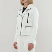 Women's White Leather Biker Jacket