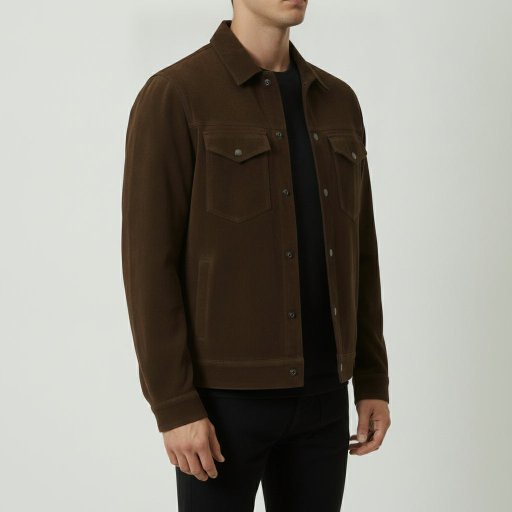 Men's Brown Suede Trucker Jacket