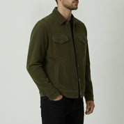 Men's Olive Green Suede Trucker Jacket