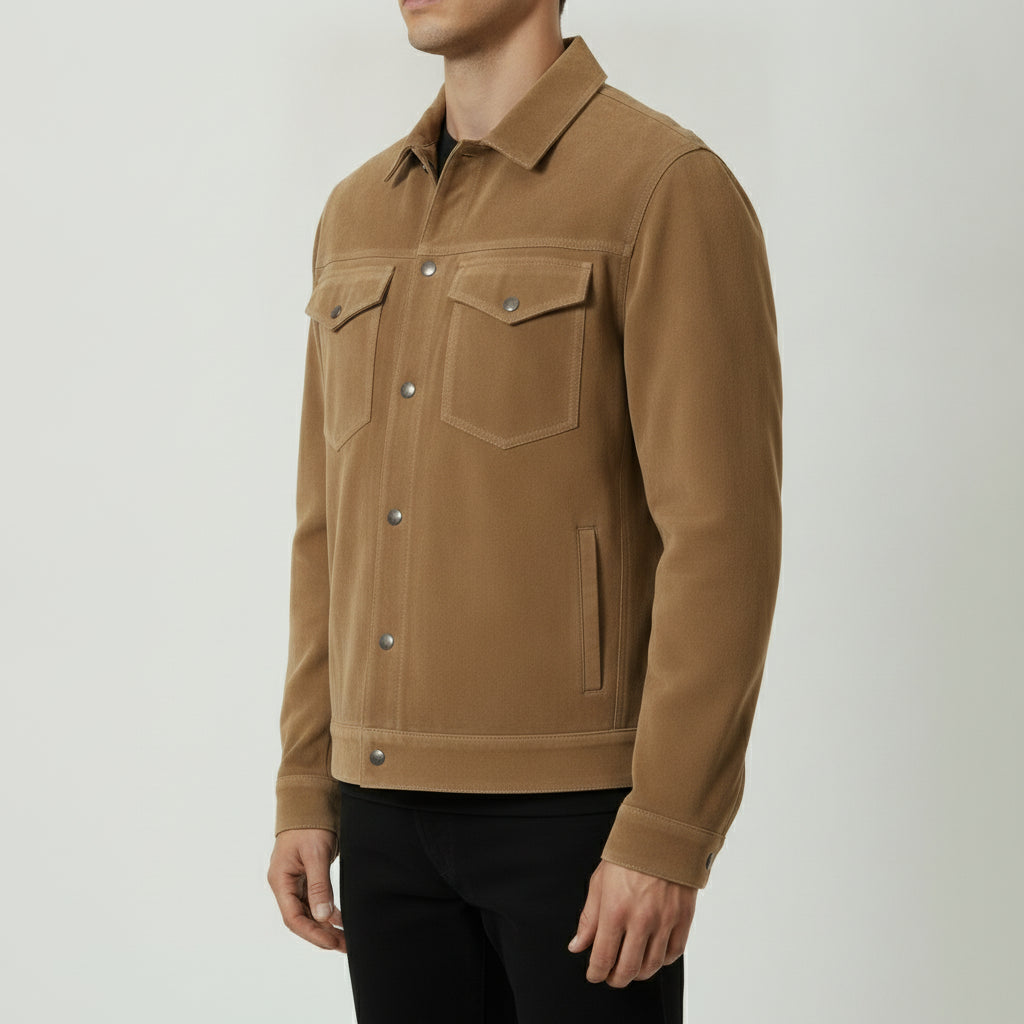 Men's Tan Suede Trucker Jacket