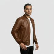Men's Brown Leather Bomber Jacket