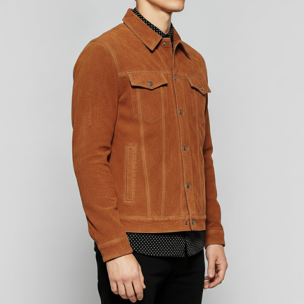 Men's Brown Suede Trucker Jacket