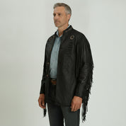Men's Black Fringe Leather Biker Jacket