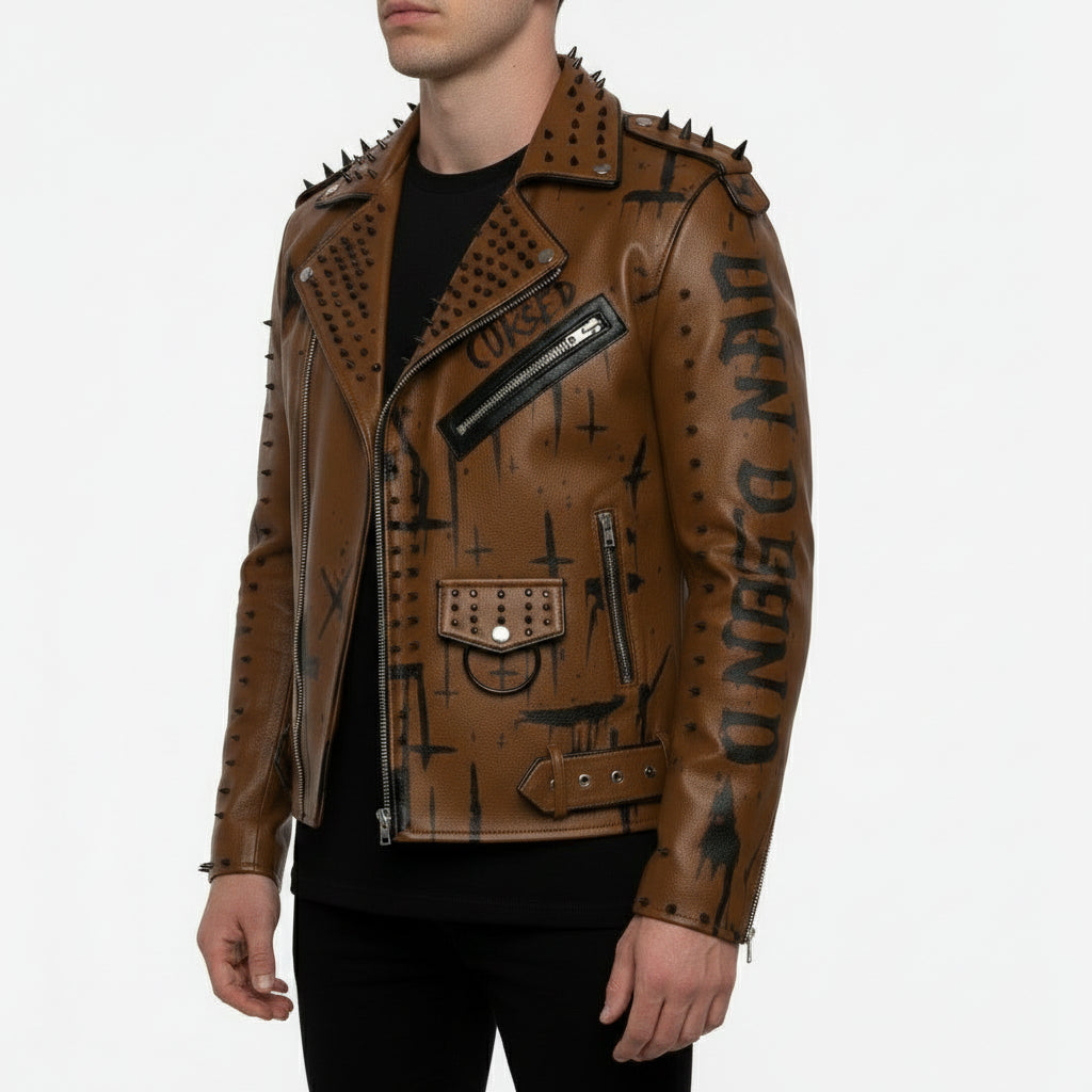 Men's Brown Leather Biker Jacket
