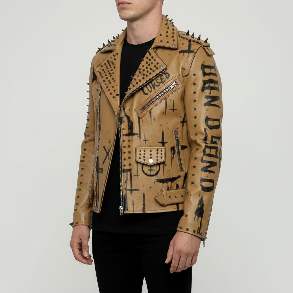 Men's Tan Leather Biker Jacket