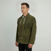 Men's Olive Green Fringed Suede Jacket